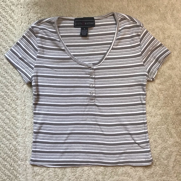 Tan Striped Polly & Esther Crop Top - Picture 1 of 2